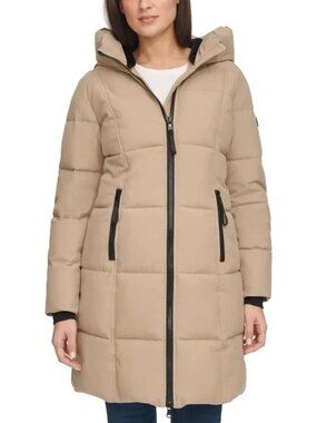 NEW Calvin Klein Women's XL Hooded Puffer Coat Tan Faux Fur Lining